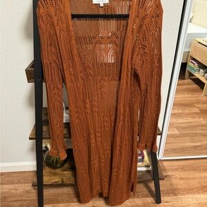 Hooked Up by IOT Rust Open-Knit Sweater